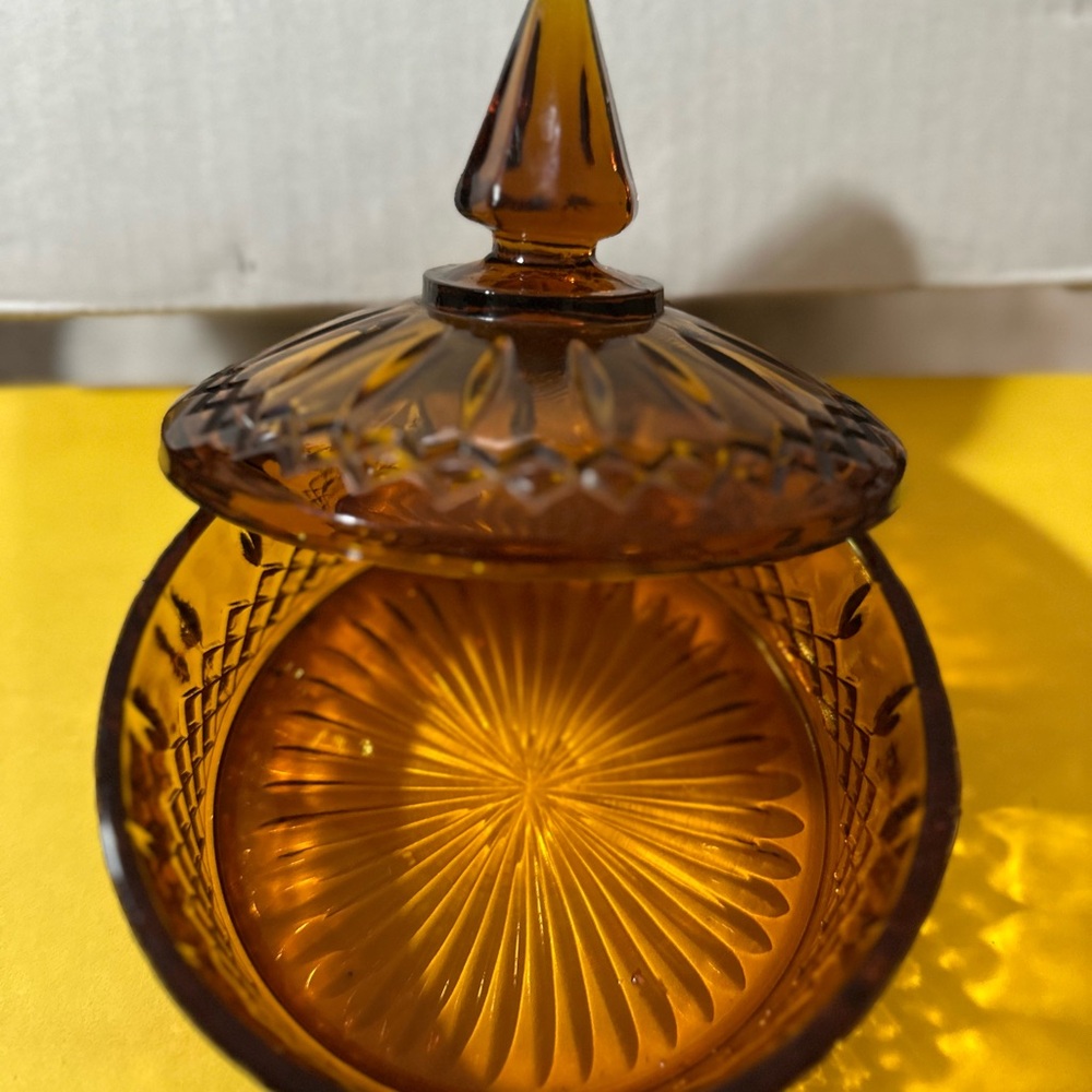 Vintage Amber Glass Candy Dish